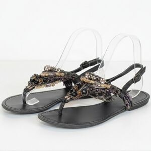 Zigi Soho Beaded Thong Sandals Boho Embellished Strappy Black Flats Size 6.5